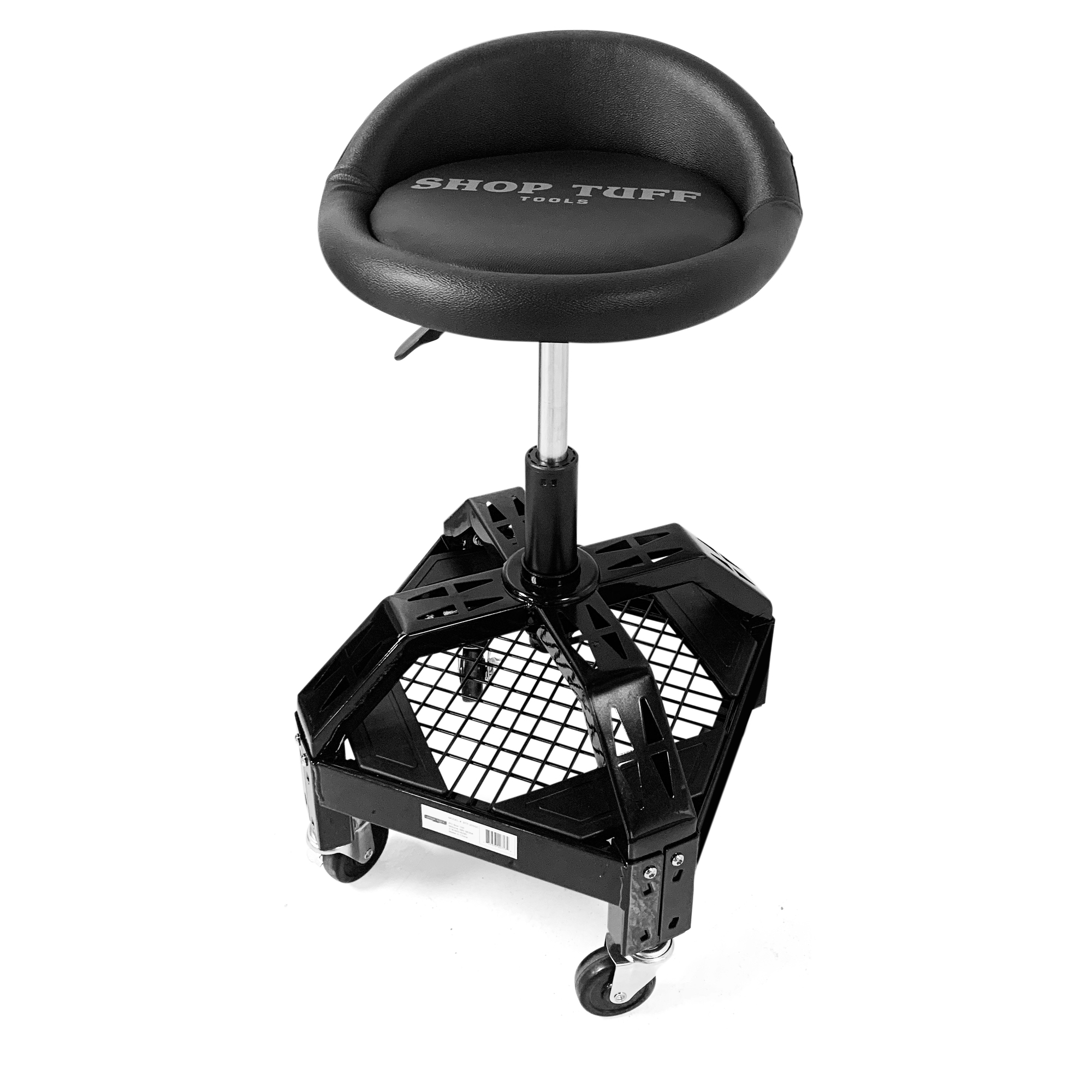 Shop Tuff Deluxe Shop Stool - 270-Lb. Capacity, 22.24in. to 26.96in. Adjustable Height, Swivel Seat, Foam Padding, Tool Storage, Model# STF-20SSC